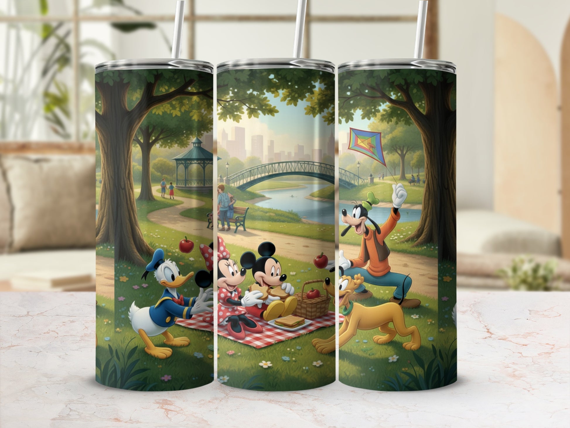 Mickey Minnie Donald Duck Goofy Picnic Scene tumbler