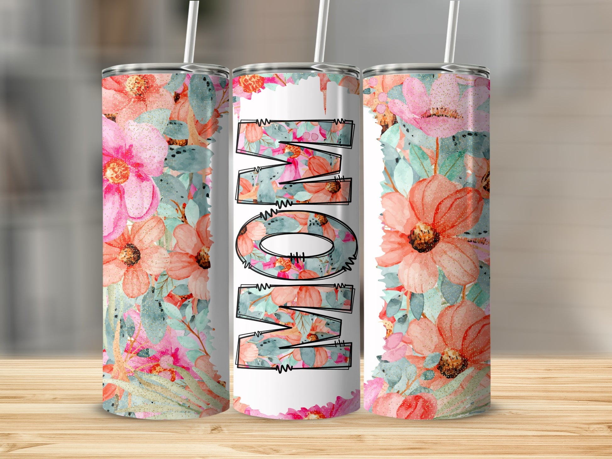 Bright vibrant watercolor flower MOM letter design present product type