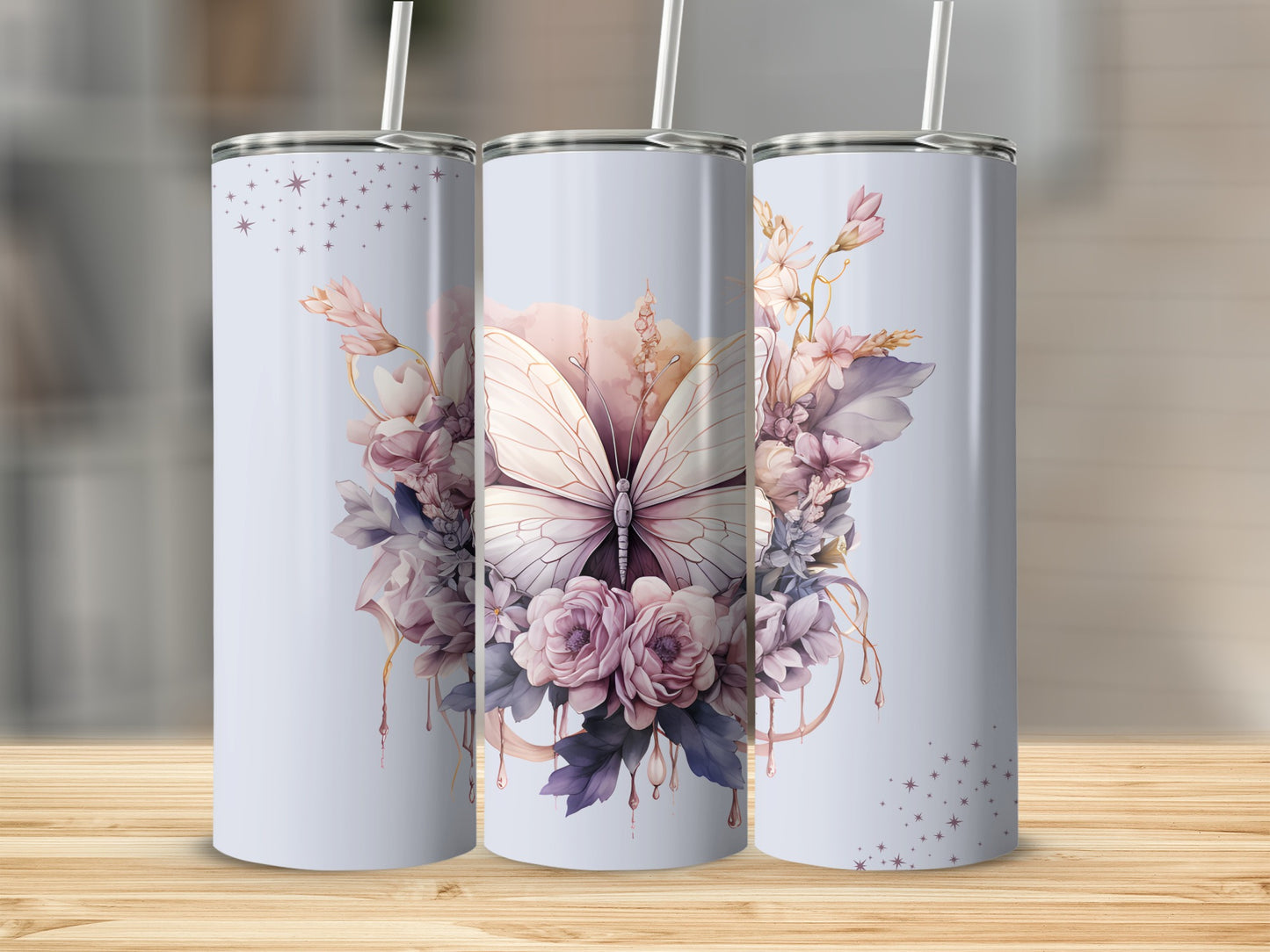 Butterfly and Floral Design Insulated Tumbler Cup Product
