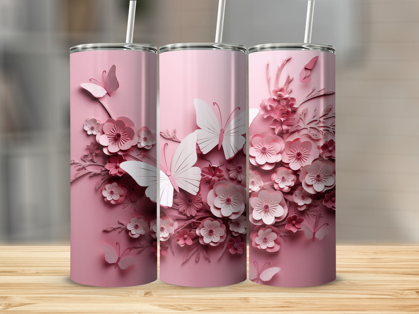 Pink Layered Butterfly Blossom Floral Design Tumbler product type