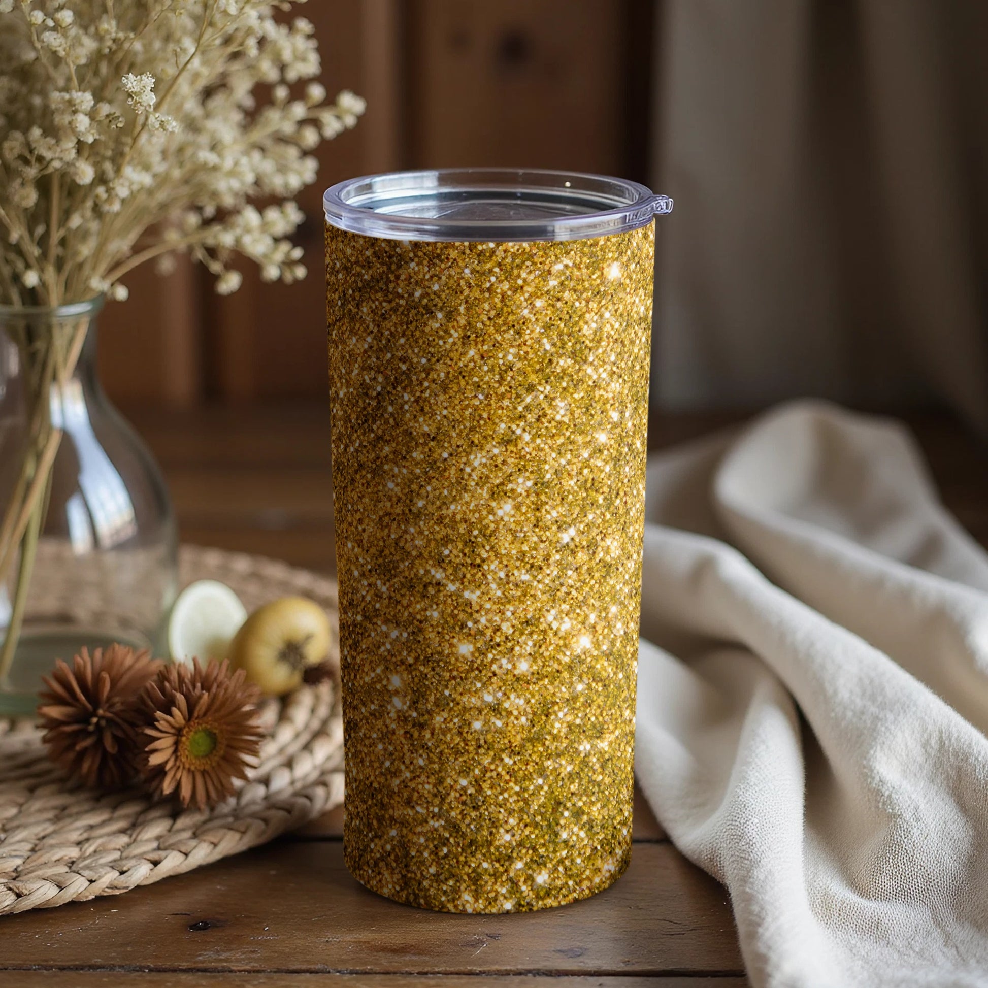 Glittery Gold Sparkle Tumbler for Stylish Drinking