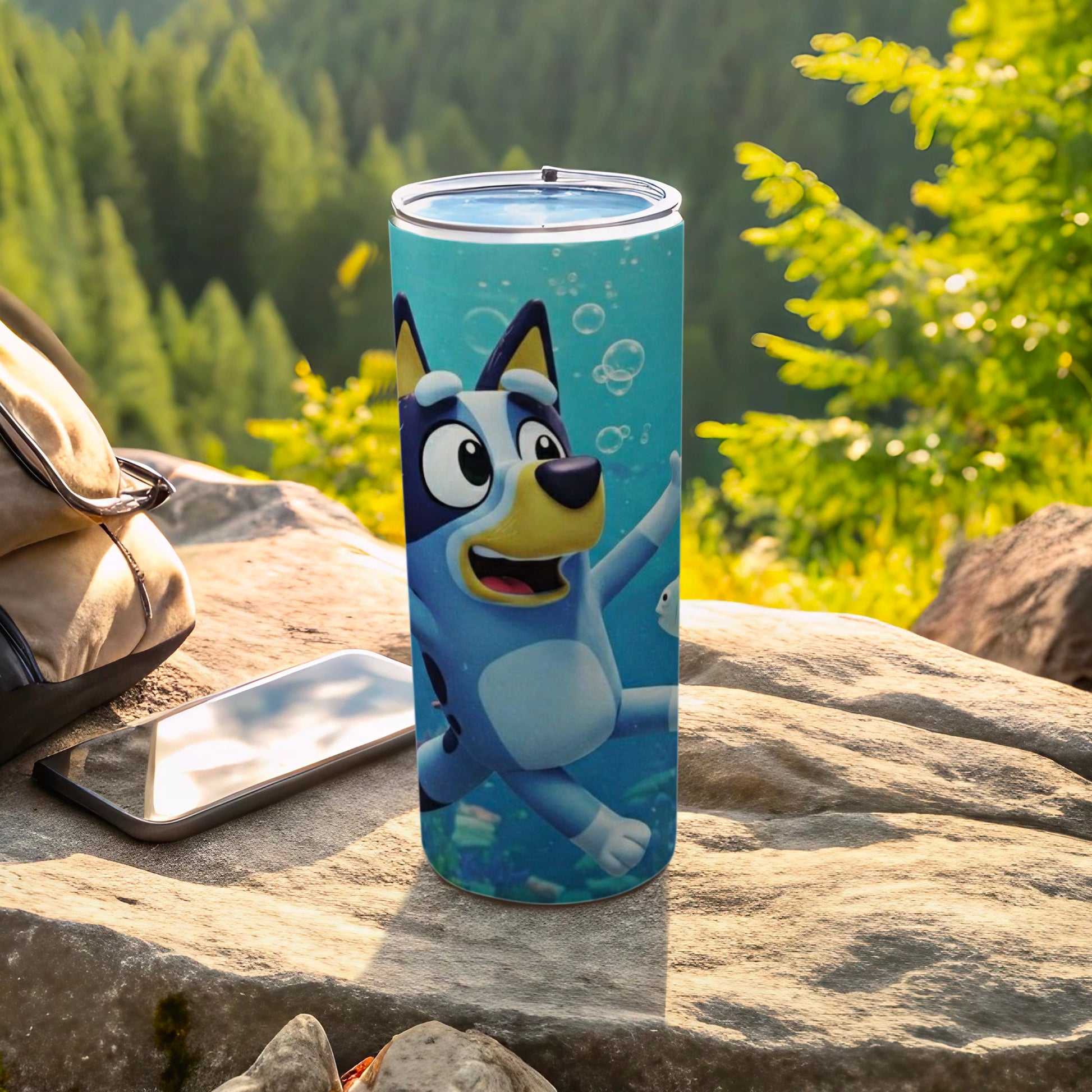 Blue Cartoon Character on Outdoor Drinkware Tumbler