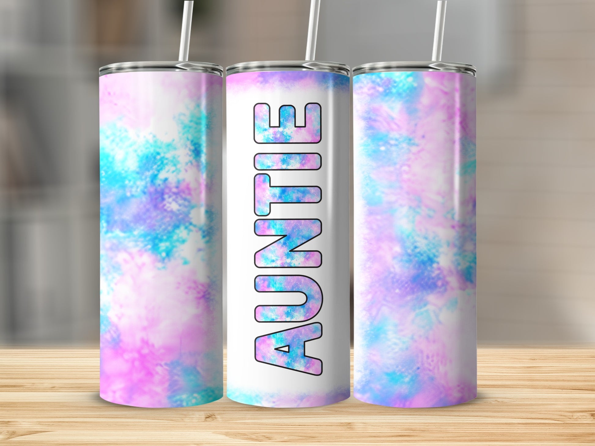 Auntie Pink Purple Blue Tie Dye Tumbler product type