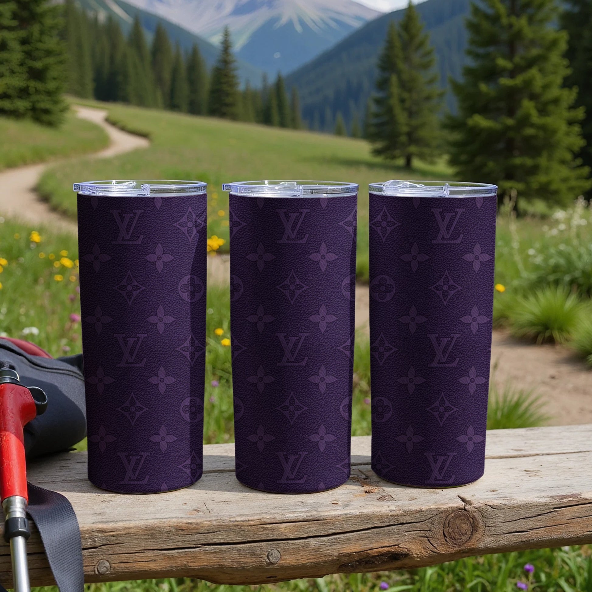 Stylish Dark Purple Patterned Insulated Travel Tumbler