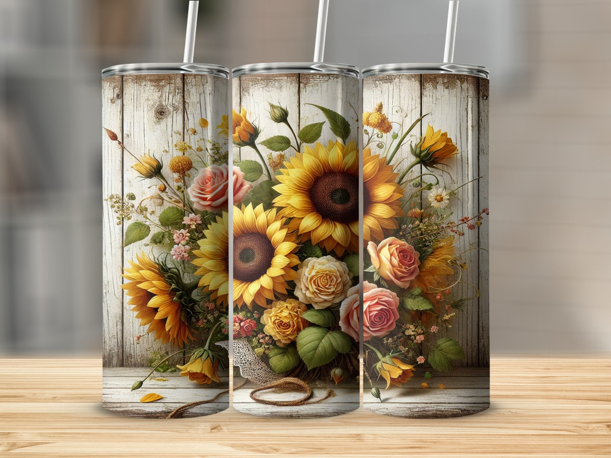 Rustic Sunflowers and Roses Stainless Steel Tumbler