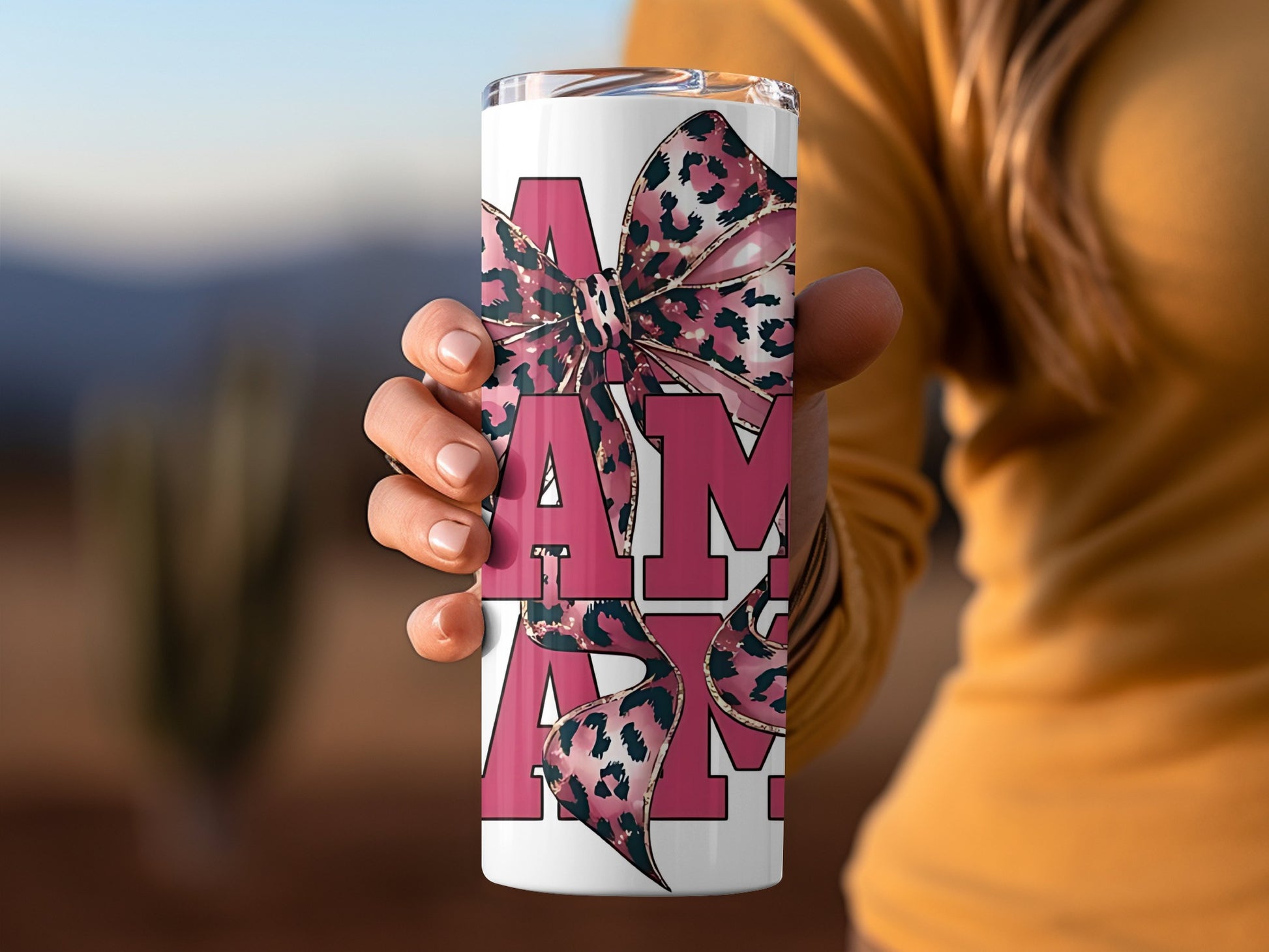 Pink Leopard Bow MOM Design Tumbler