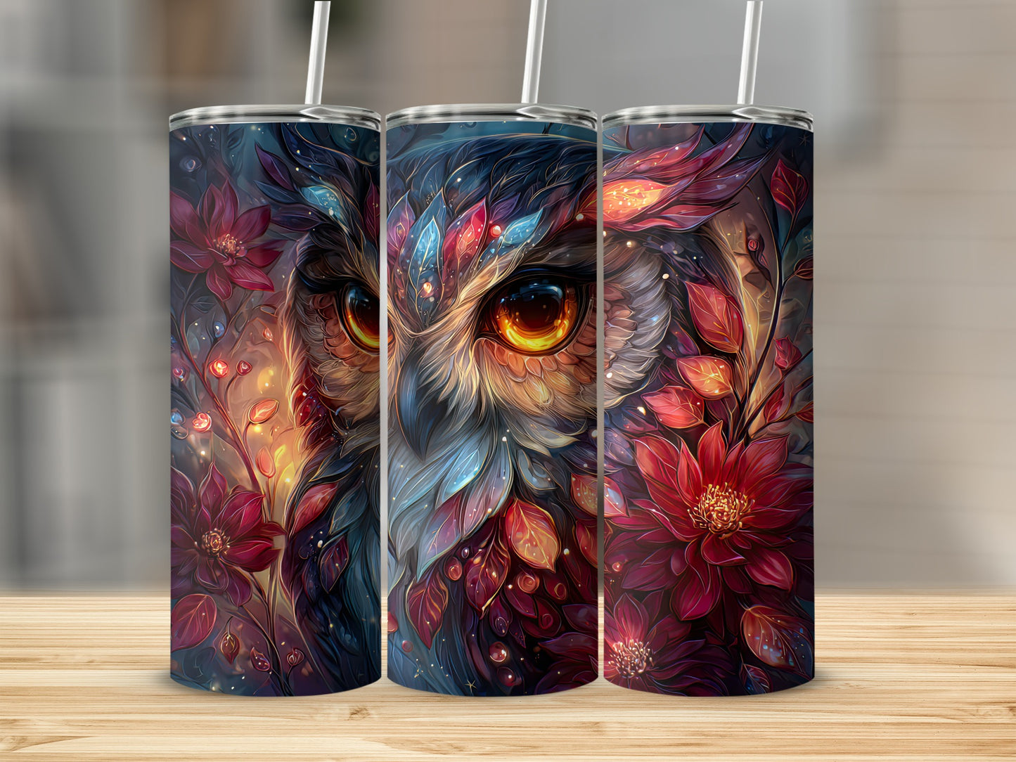Enchanting Owl and Floral Art Tumbler Drinkware