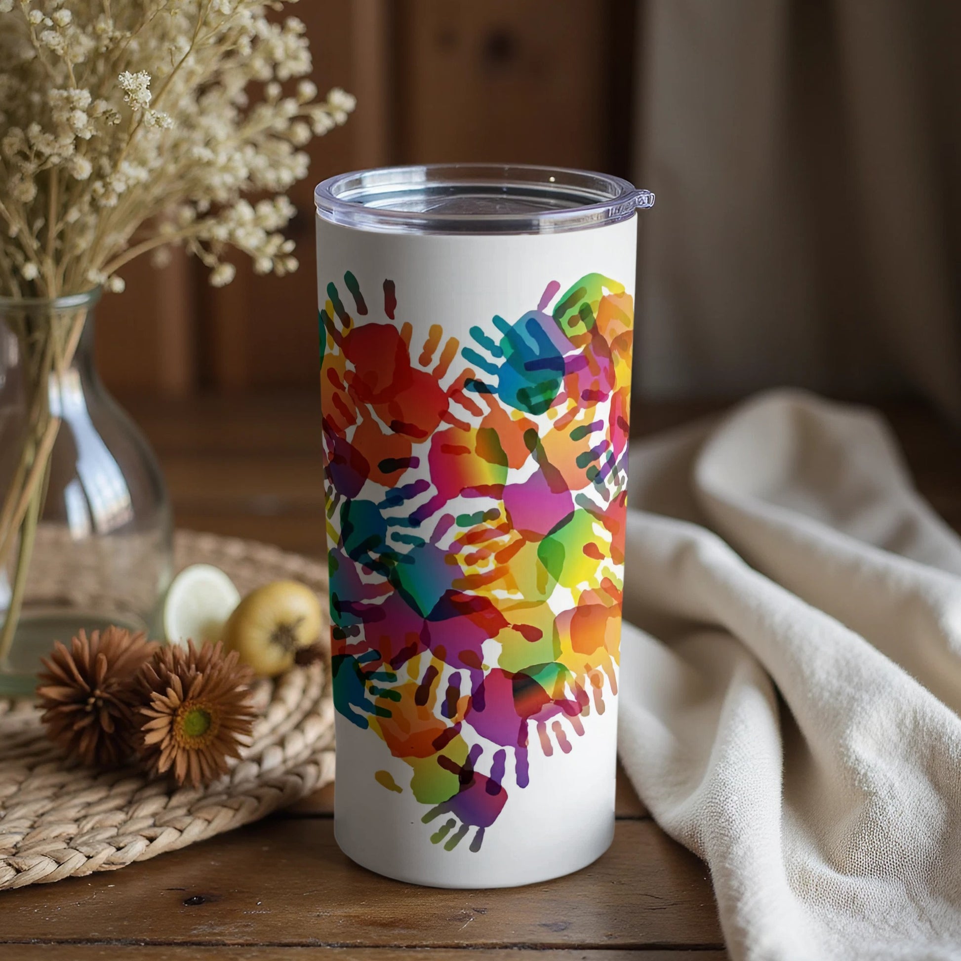 Colorful Handprints Heart Artistic Tumbler Product