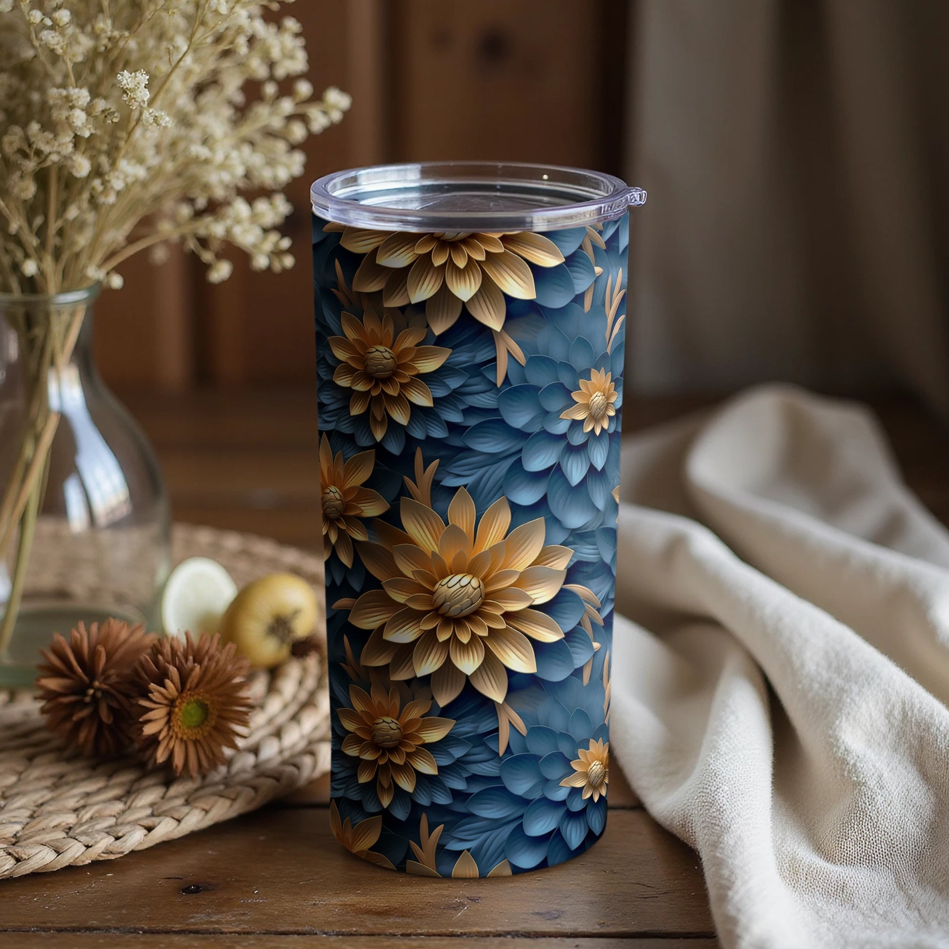 Elegant Floral Patterned Insulated Tumbler Cup