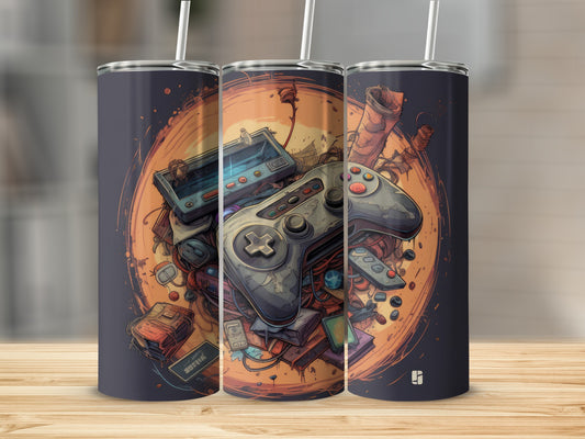 Retro Gaming Theme Portable Tumbler with Straw