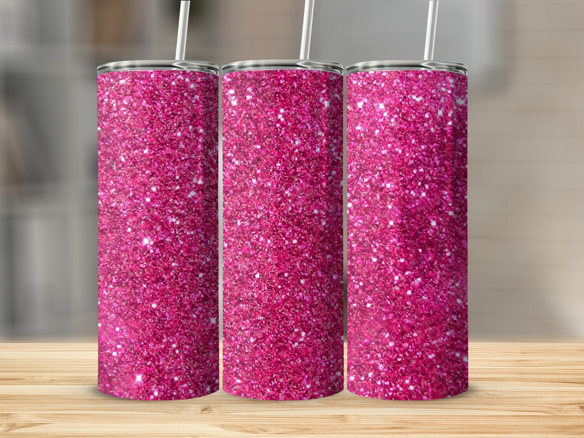 Sparkling Pink Glitter Tumbler with Straw