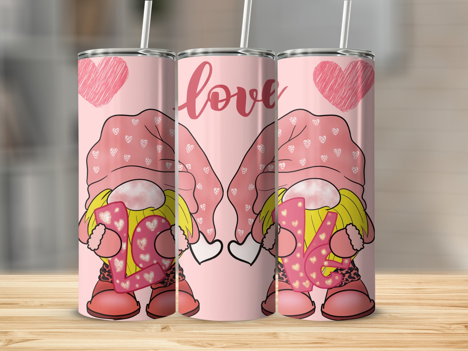 Cute Gnome Love Hearts Pink Tumbler product
