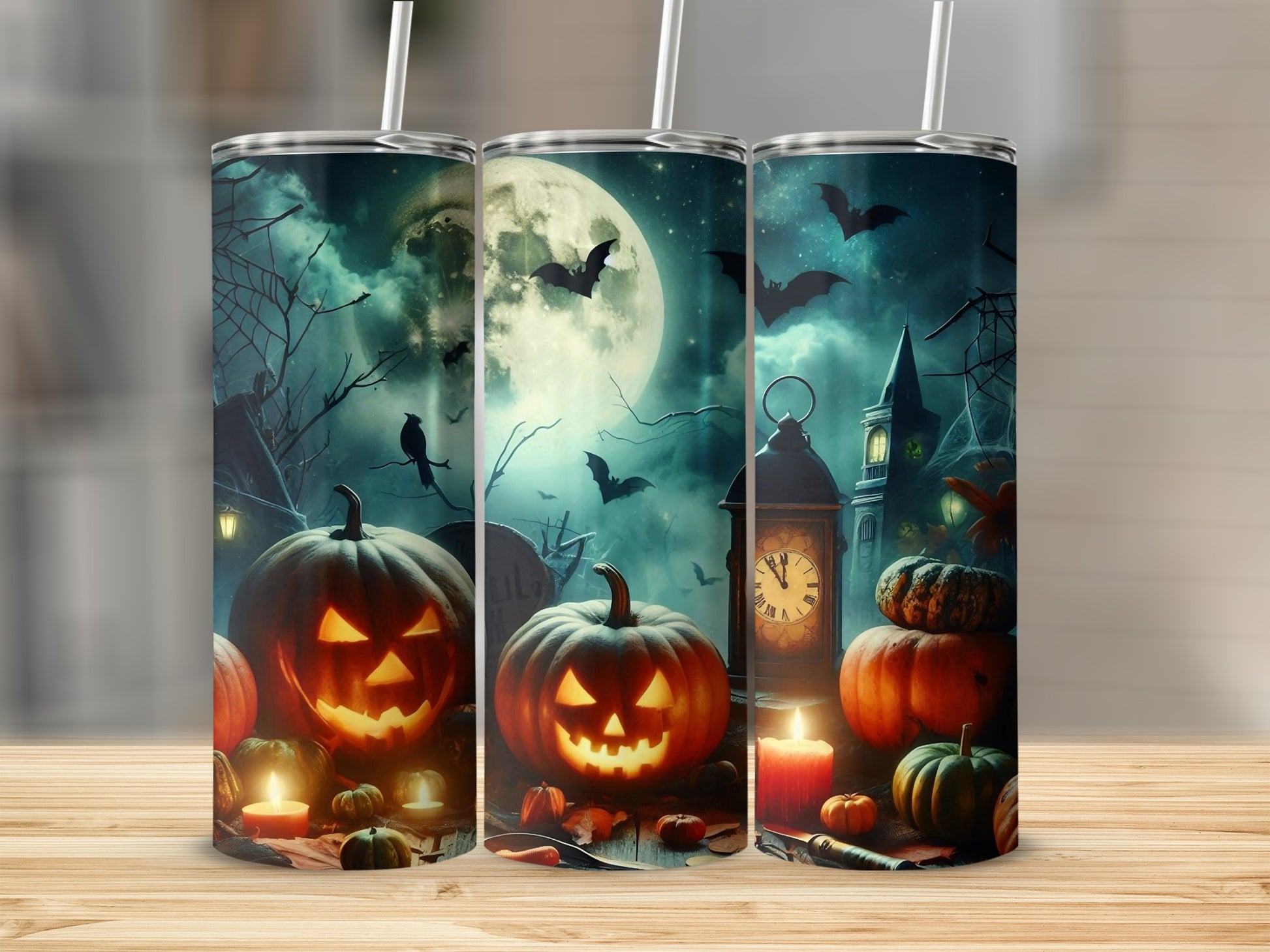 Halloween Night Scenery with Jack-O'-Lanterns tumbler