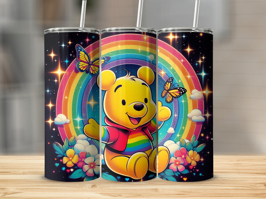 Cute Bear Rainbow and Butterflies Tumbler