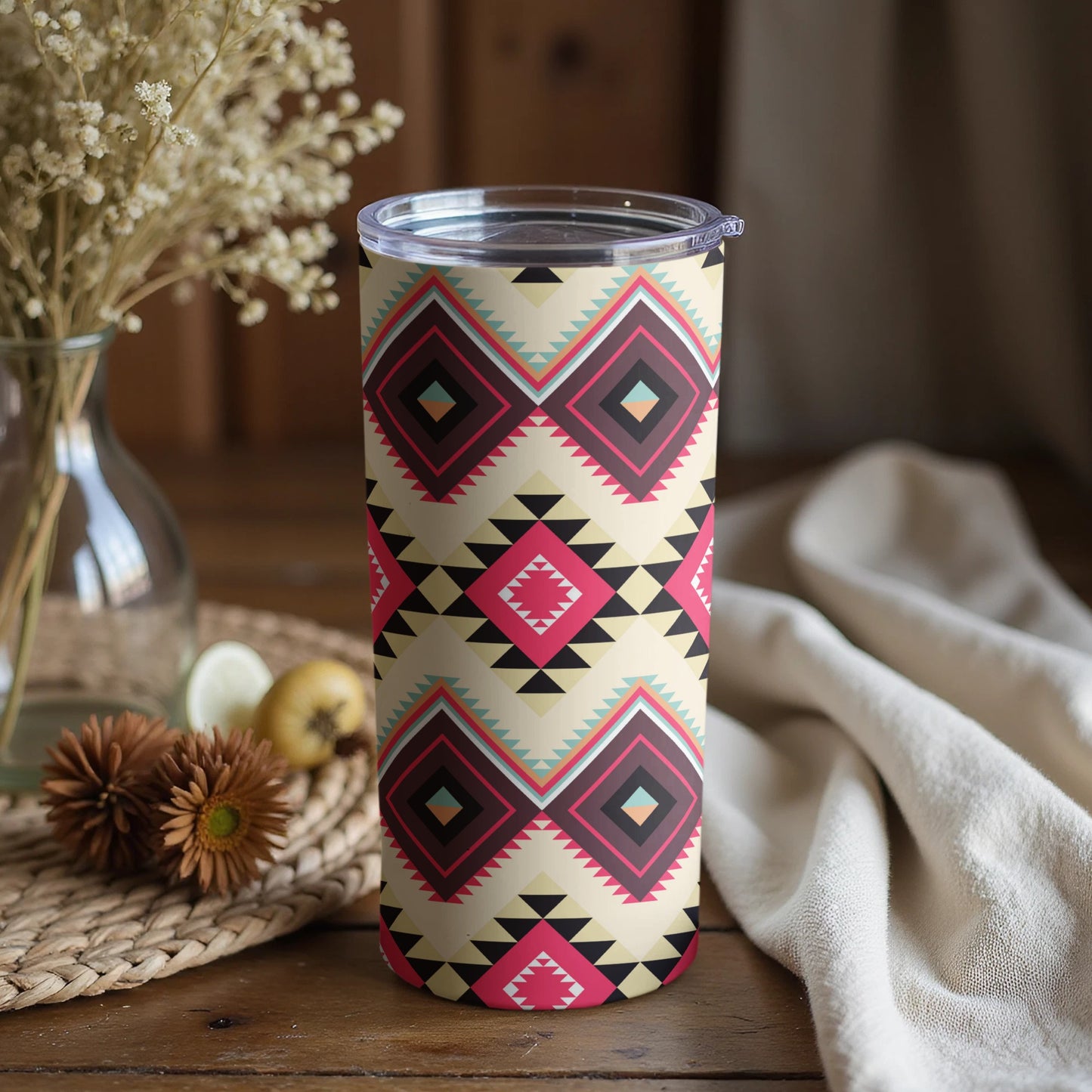 Vibrant Geometric Patterned Travel Tumbler Product