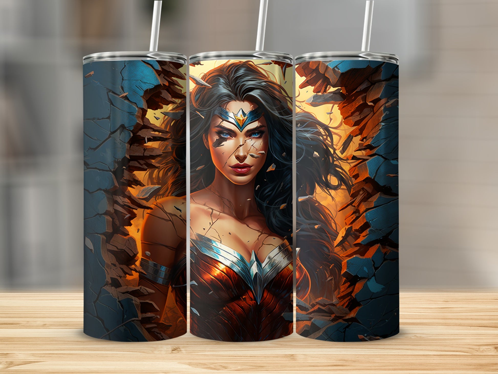 Shattered Wall Superhero Tumbler With Graphic Design