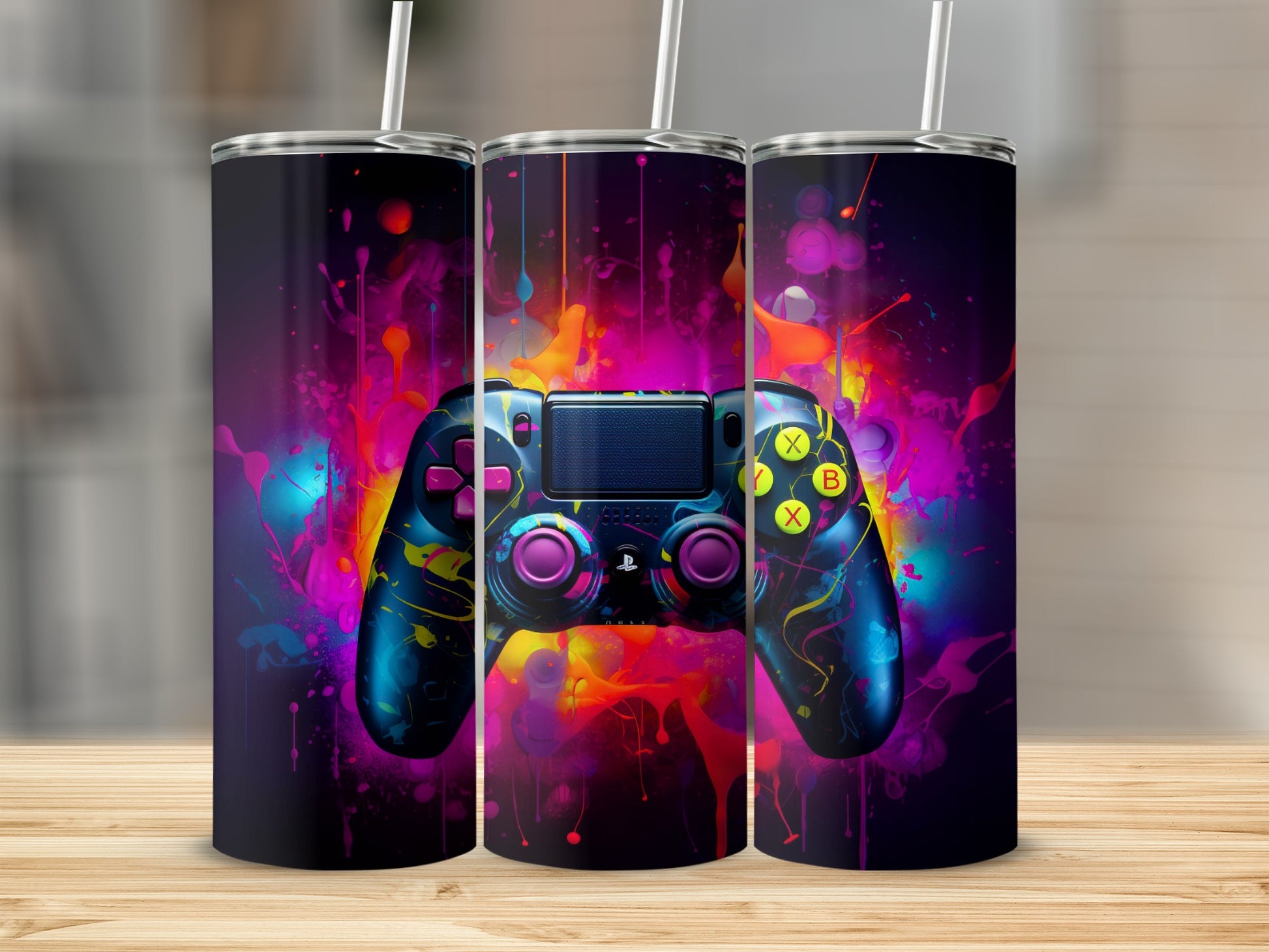 Colorful Gaming Controller Tumbler With Straw