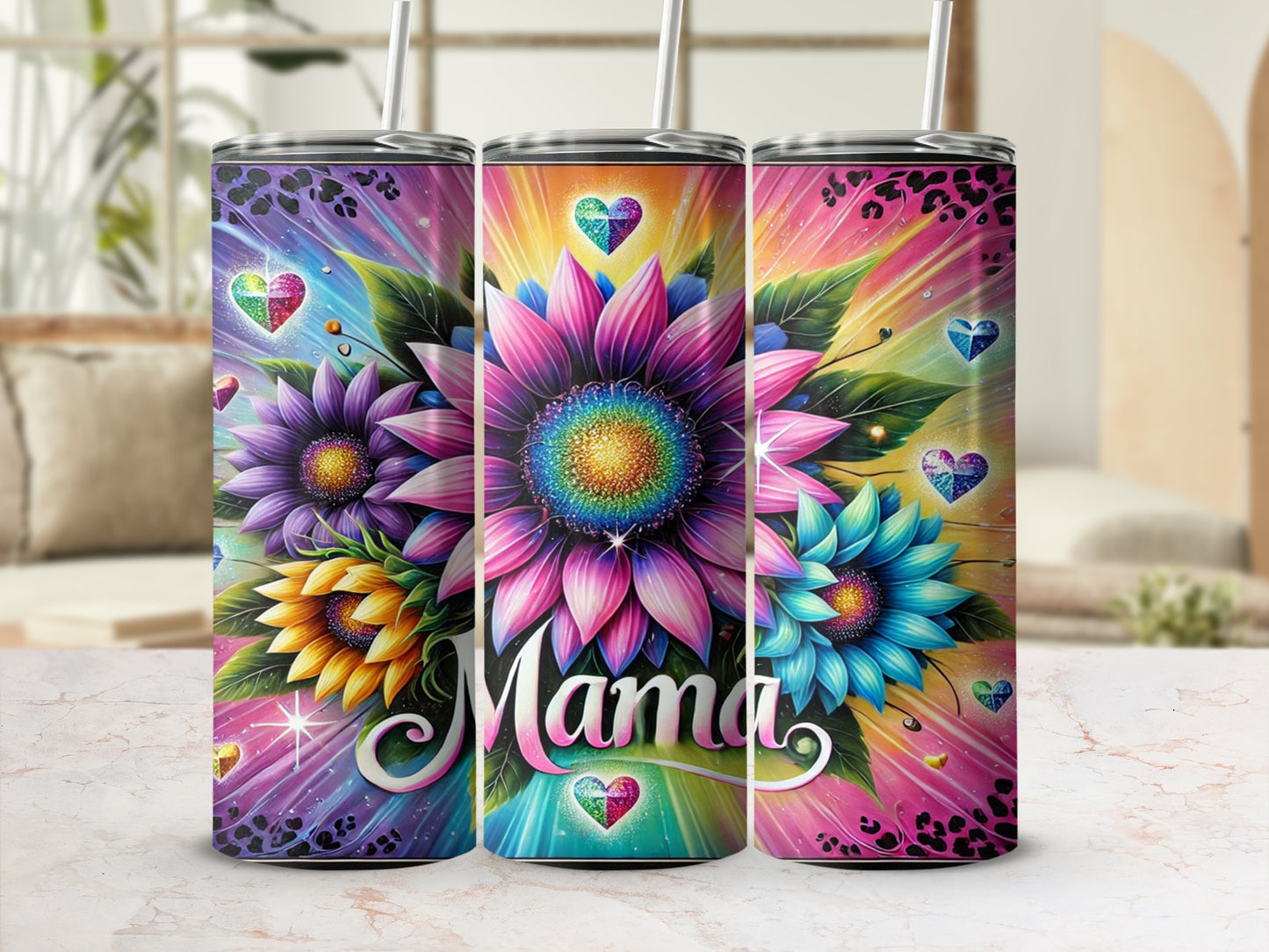 Vibrant Insulated Mama Tumblers with Floral Design
