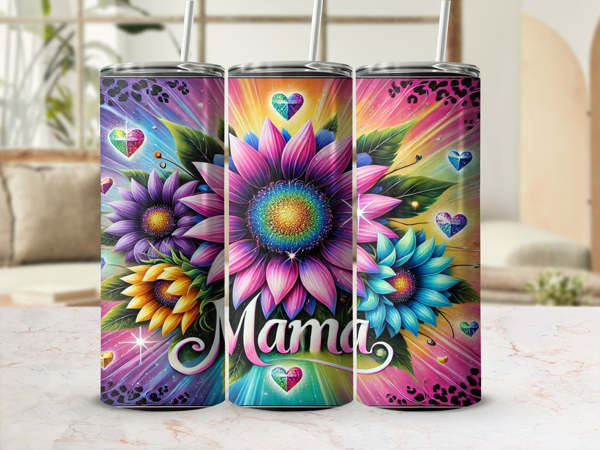 Vibrant Insulated Mama Tumblers with Floral Design