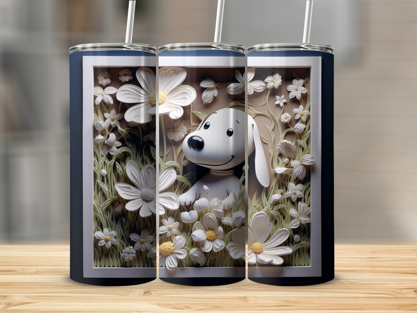 Adorable Dog and Daisies Design on Tumbler Cup
