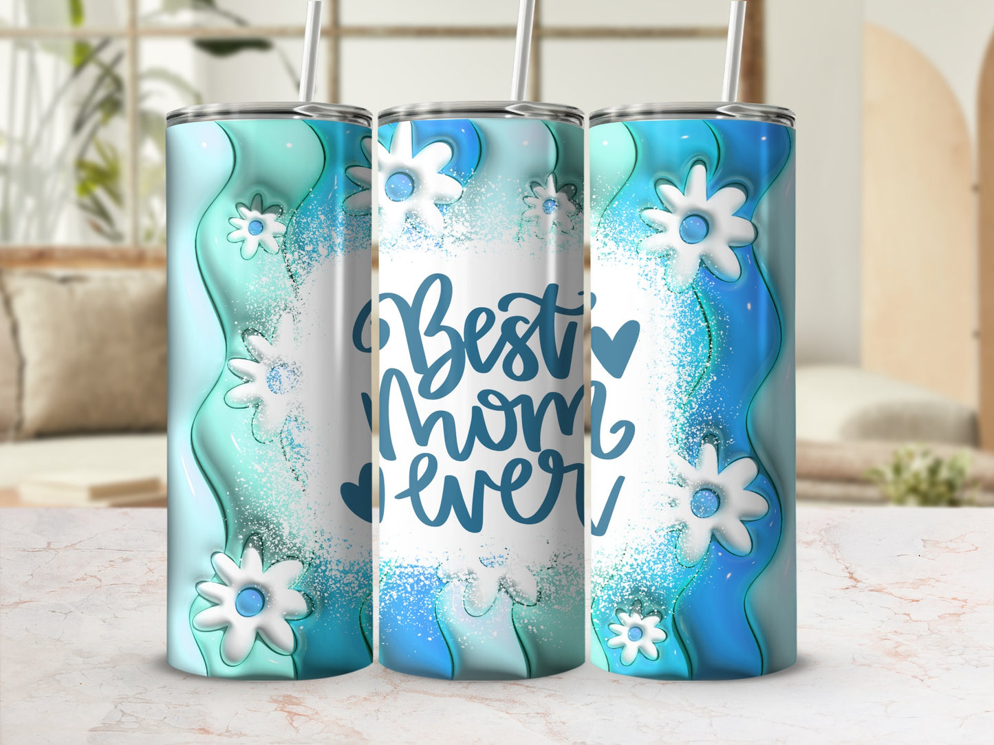 Best Mom Ever Floral Design Tumbler with Straw