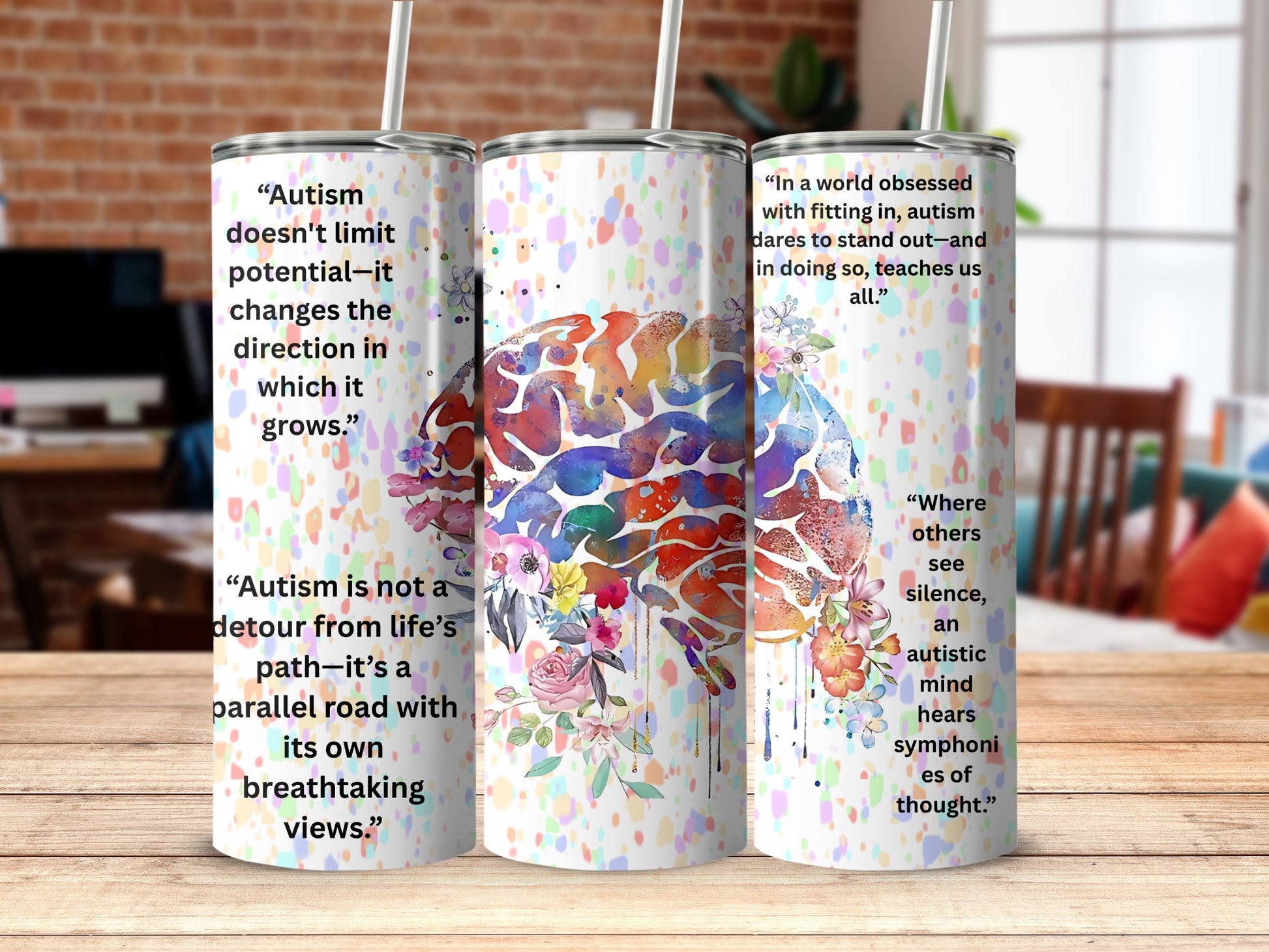 Colorful Brain Design Tumbler with Inspirational Quotes