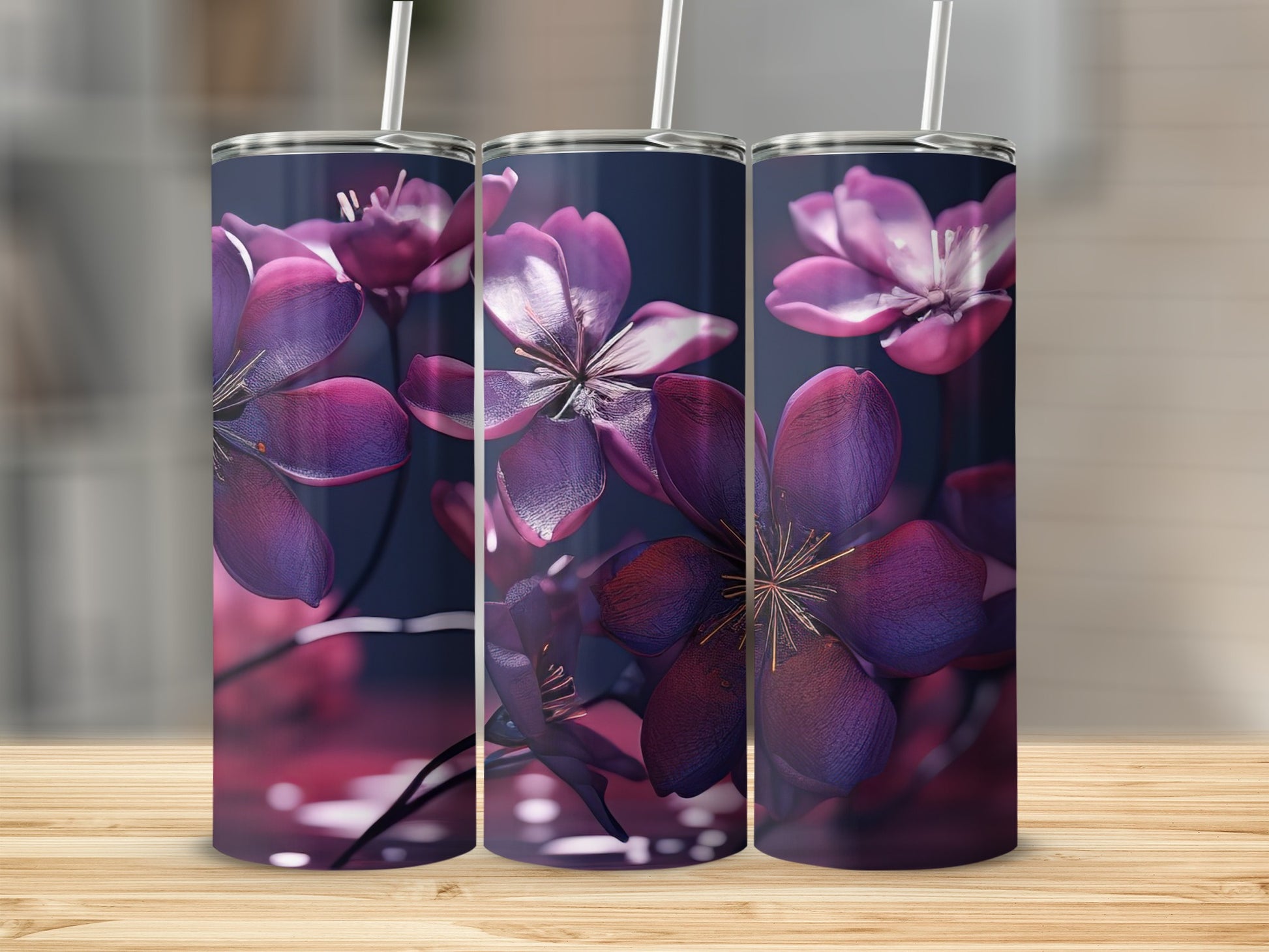 Elegant Purple Flowers Insulated Tumbler Flask