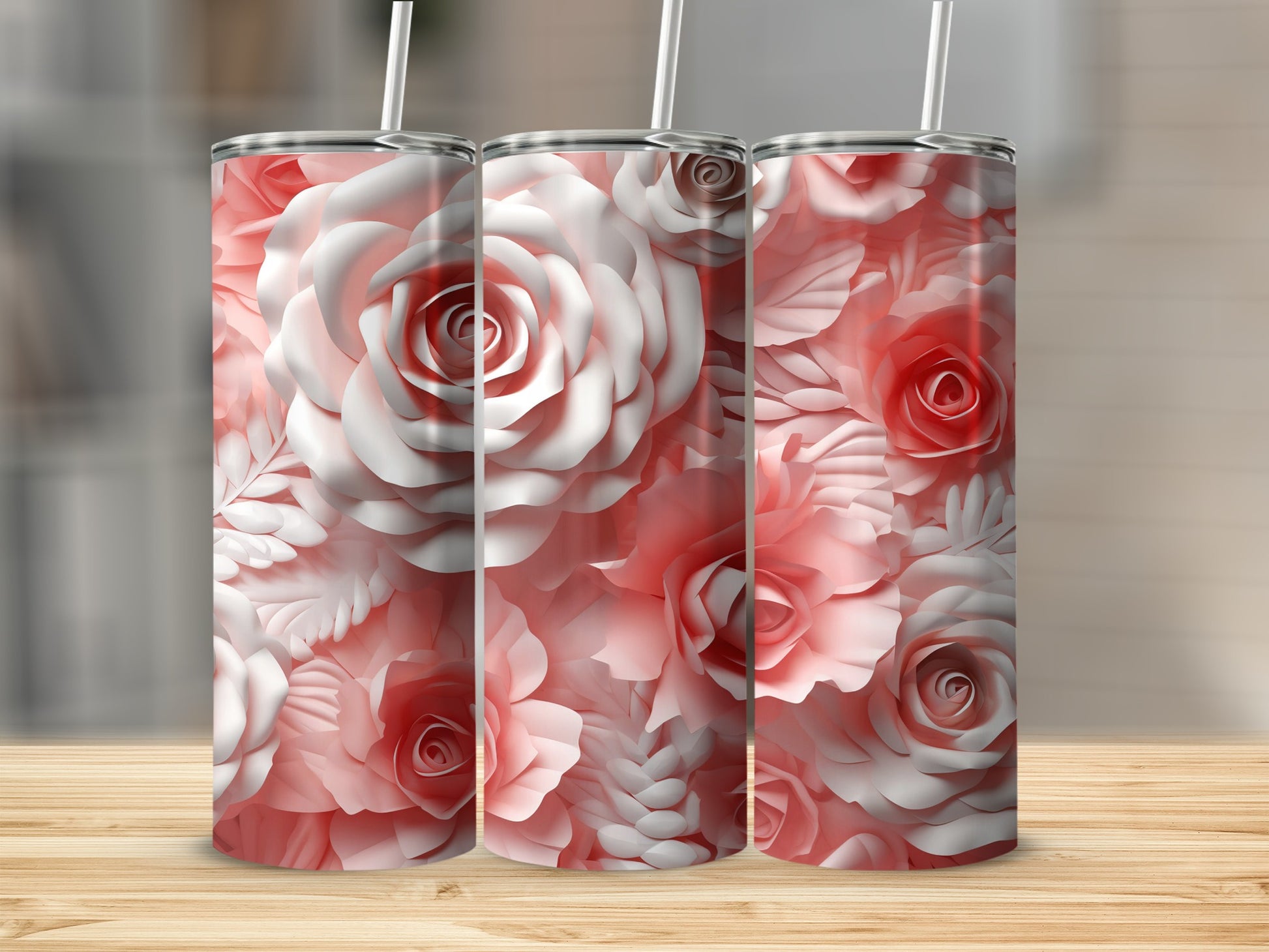 Elegant Red and White Floral Pattern Tumbler Product