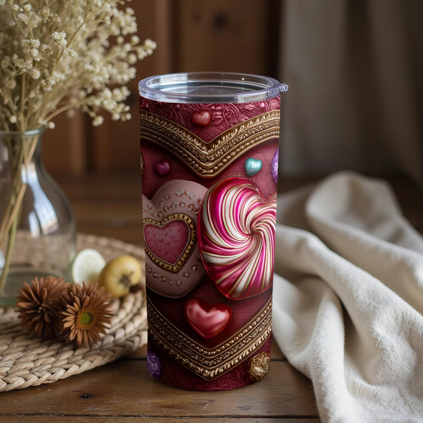Decorative Hearts and Swirls Design Tumbler Product