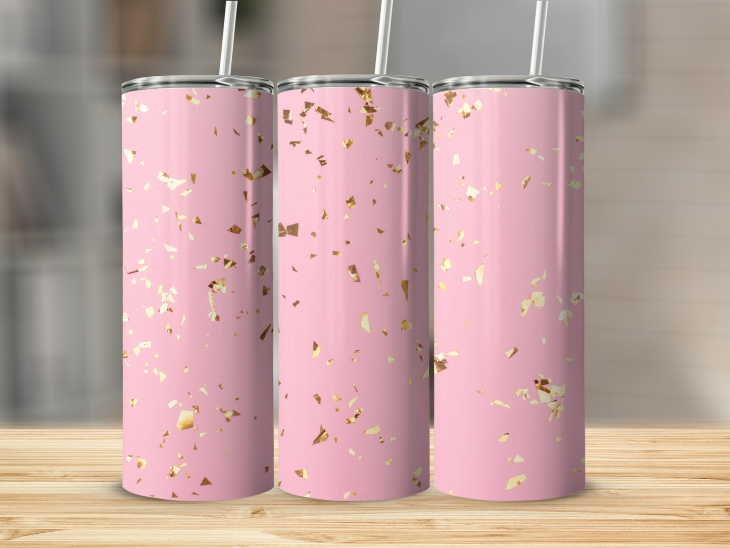 Pink and Gold Confetti Design Tumbler Product