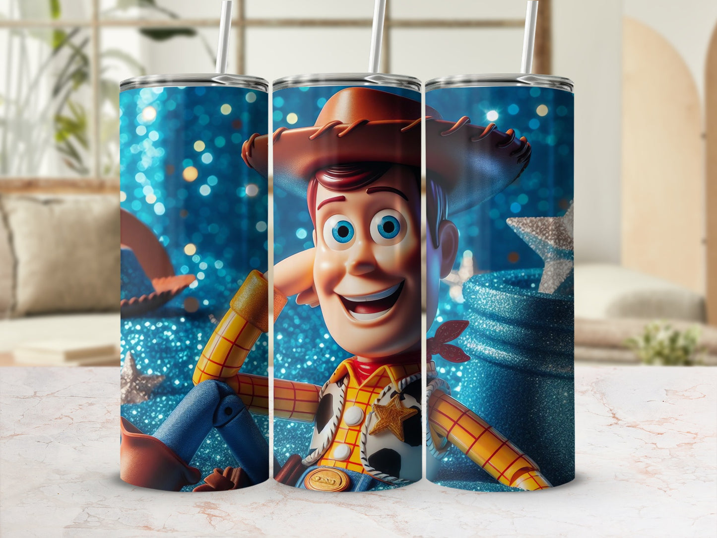 Toy Cowboy Themed Tumbler with Blue Glitter