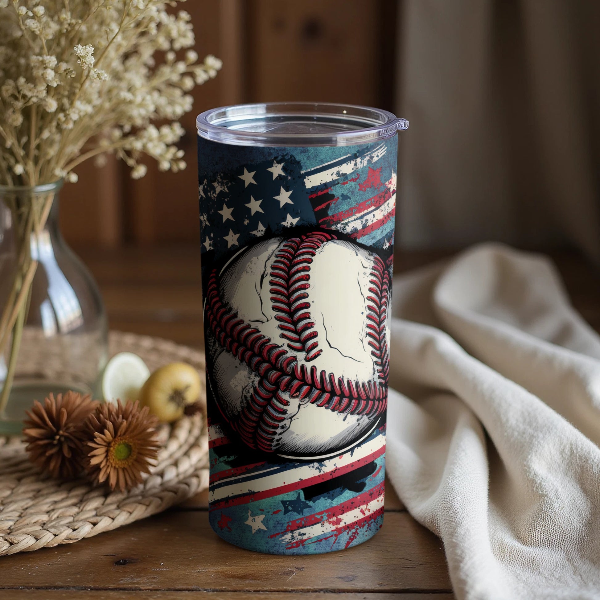 Patriotic American Flag Baseball Design Tumbler