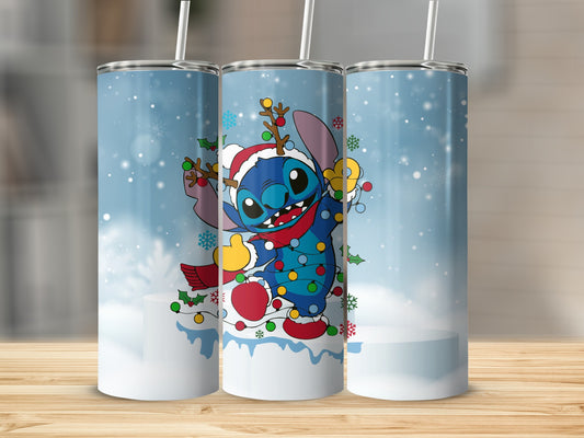 Festive Christmas Stitch Tumbler with Holiday Lights