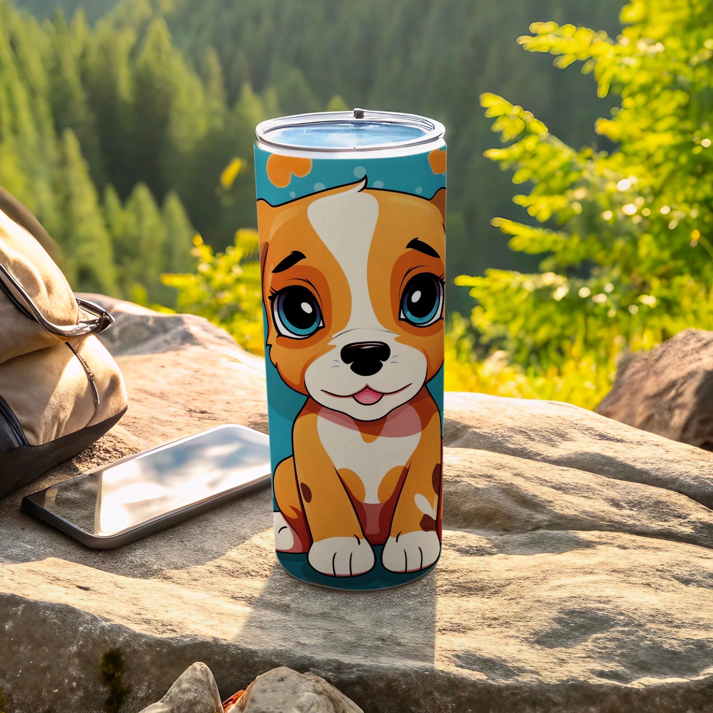 Happy Dog Art Beverage Tumbler Forest Landscape product type
Tumbler, Travel Mug, Puppy Design, Cute Dog, Cartoon Animal, Drinkware, Beverage Container, Outdoor Scene, Mountain View, Forest Background, Nature Inspired, Pet Lover Gift, Animal Art, Dog Print, Unique Tumbler, Portable Drink, Adventure Gear, Insulated Cup, Dog Face, Custom Design