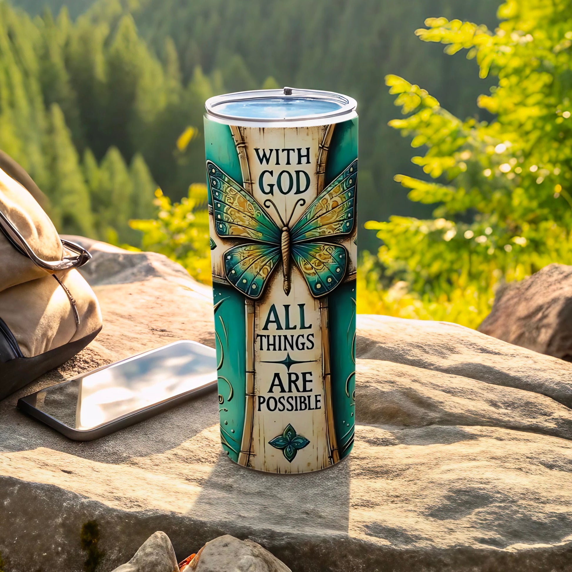 With God All Things Are Possible Butterfly Tumbler