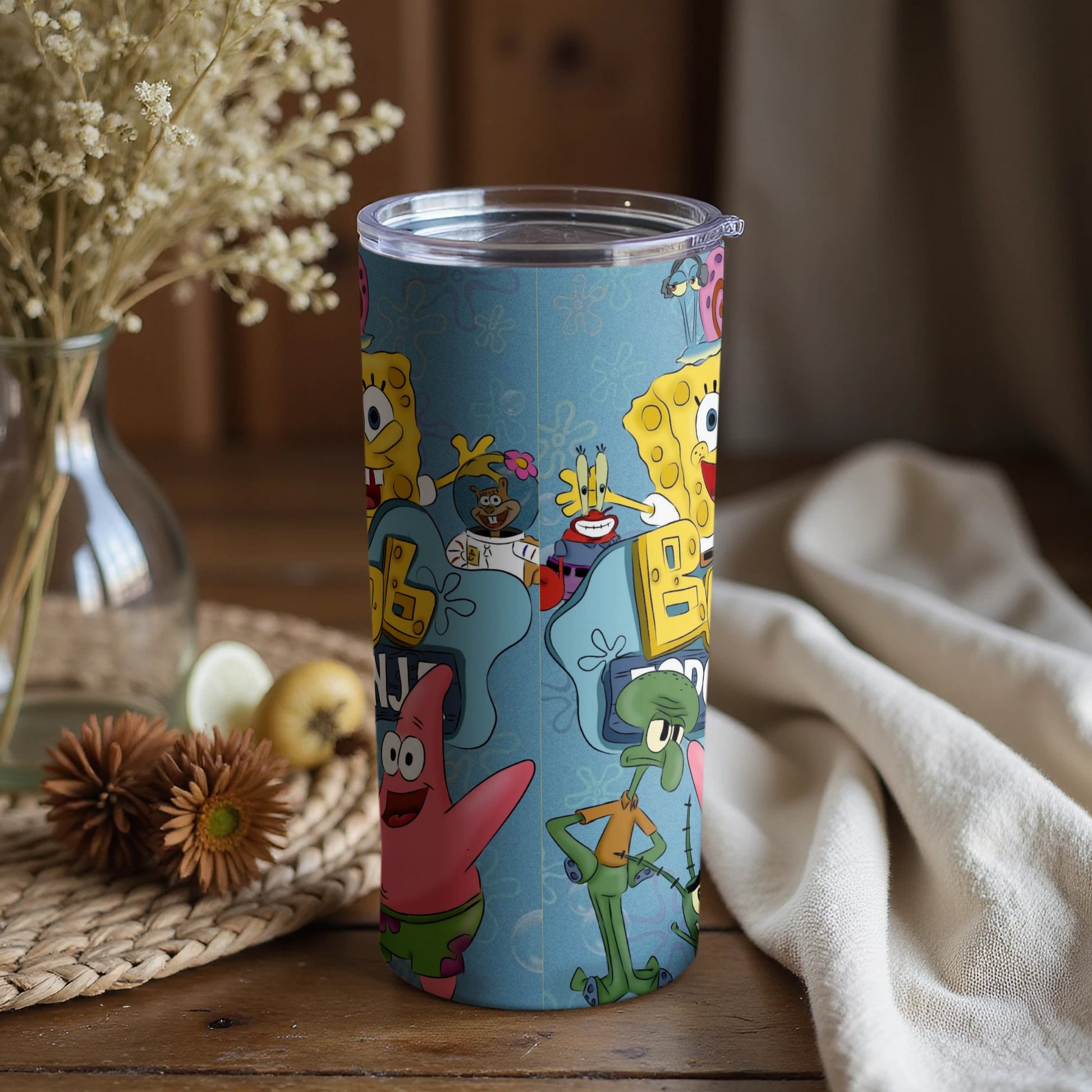 Colorful SpongeBob and Friends Cartoon Print Tumbler