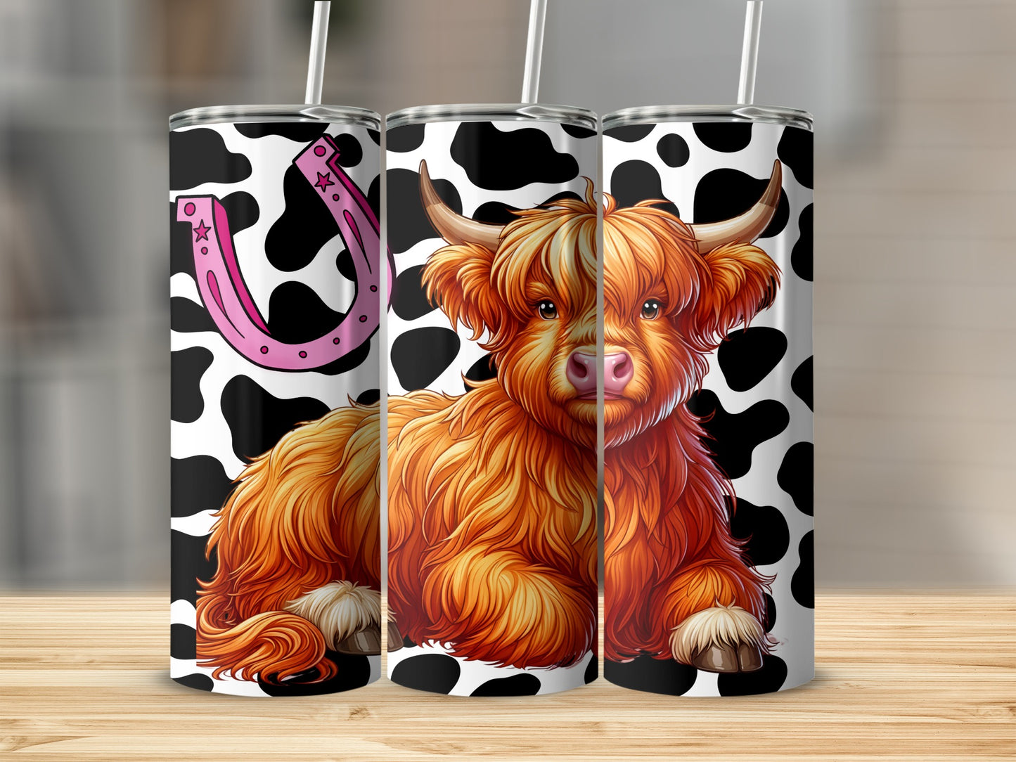 Cute Highland Cow with Pink Horseshoe Tumbler Product