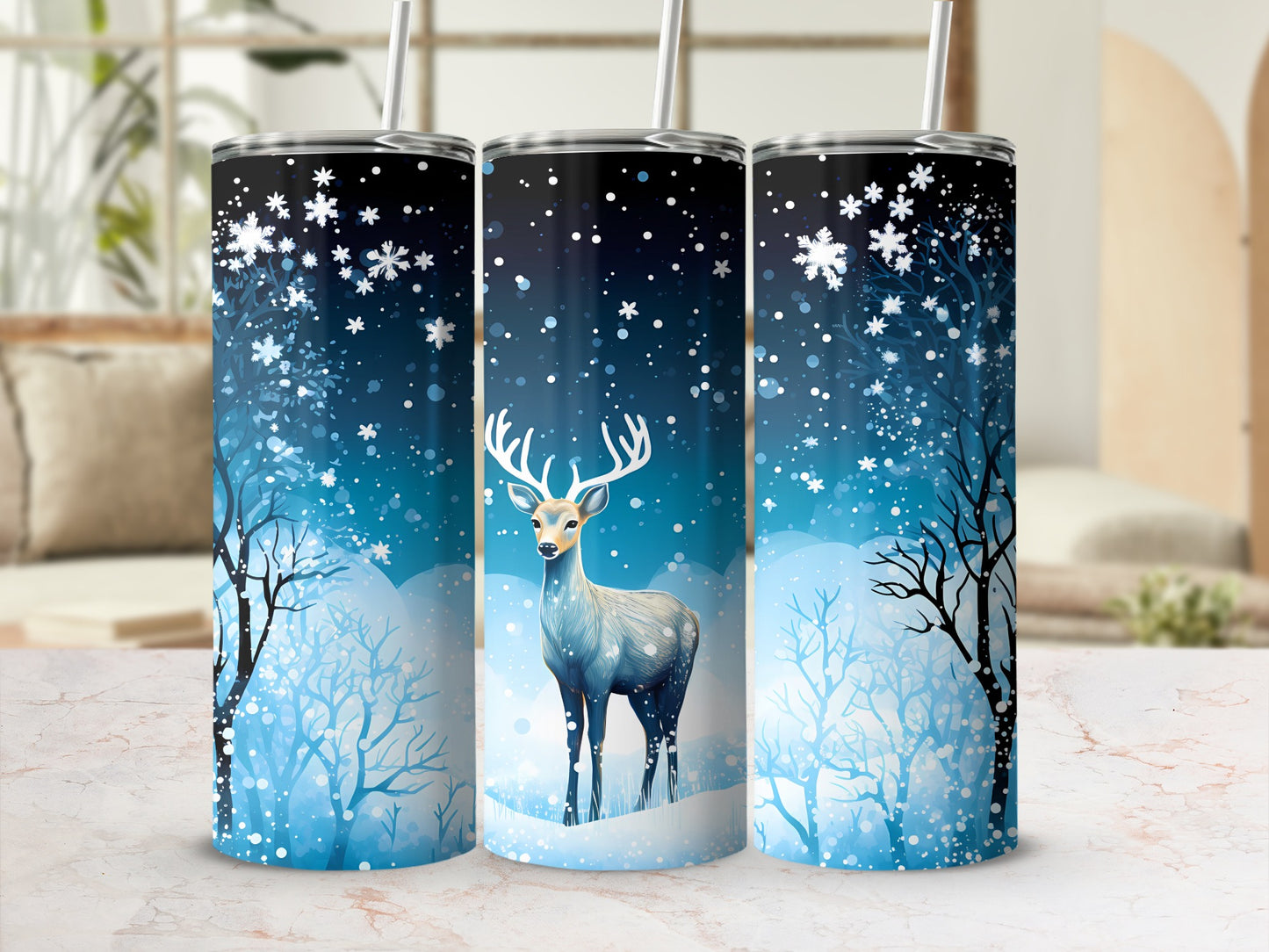 Winter Wonderland Reindeer Themed Tumbler Cup