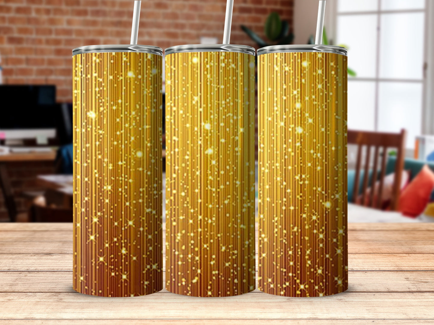 Golden Sparkling Vertical Stripes Design Tumbler product