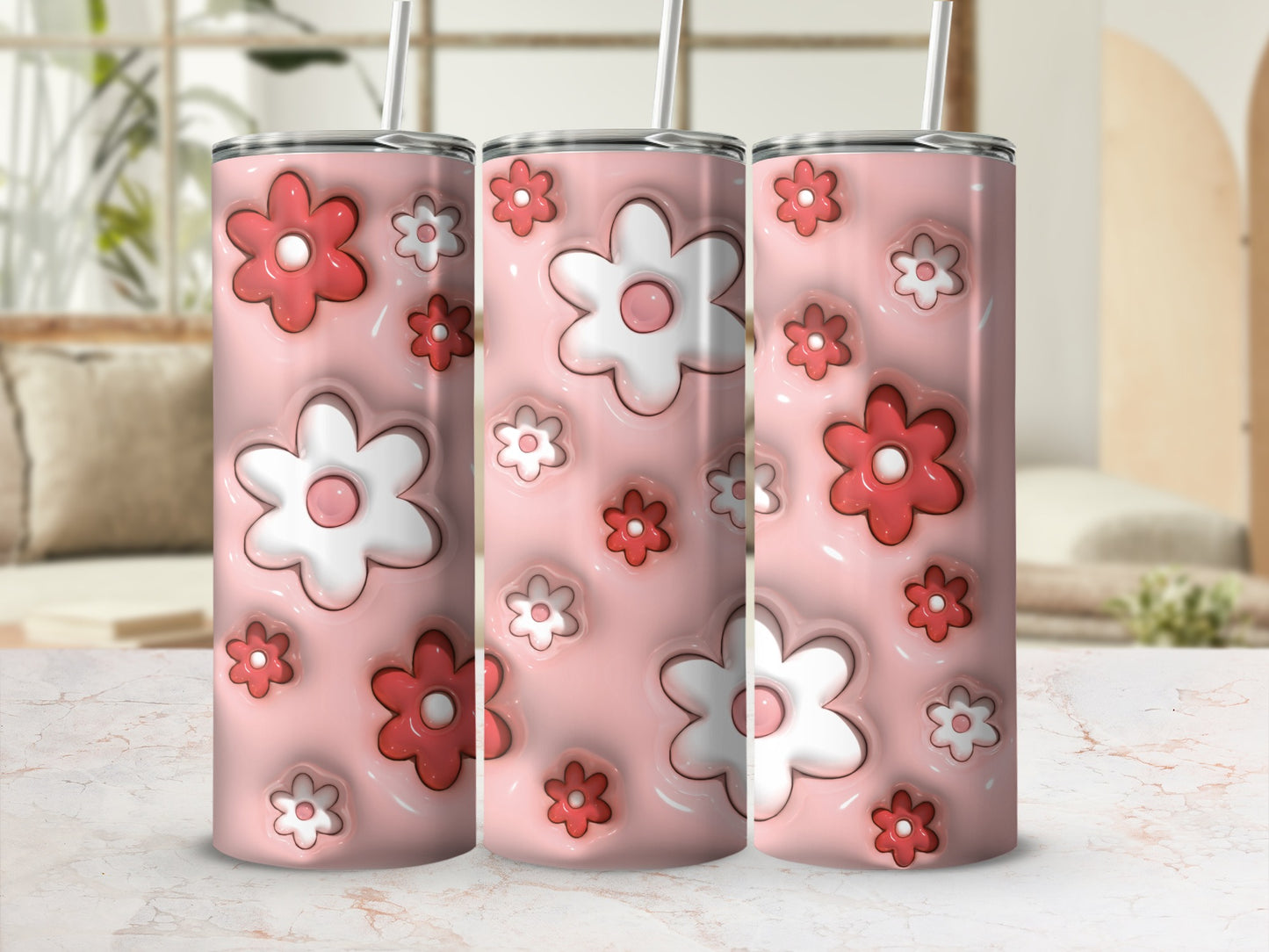Pink Tumblers with Cute Flower Patterns Drinkware