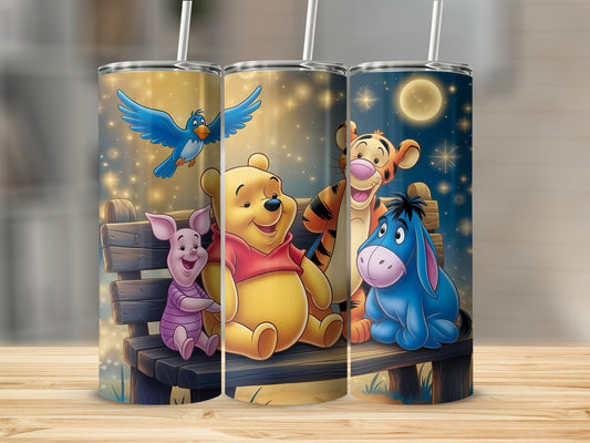 Pooh Tigger Piglet Eeyore Under Moon with Starry Sky Tumblers
