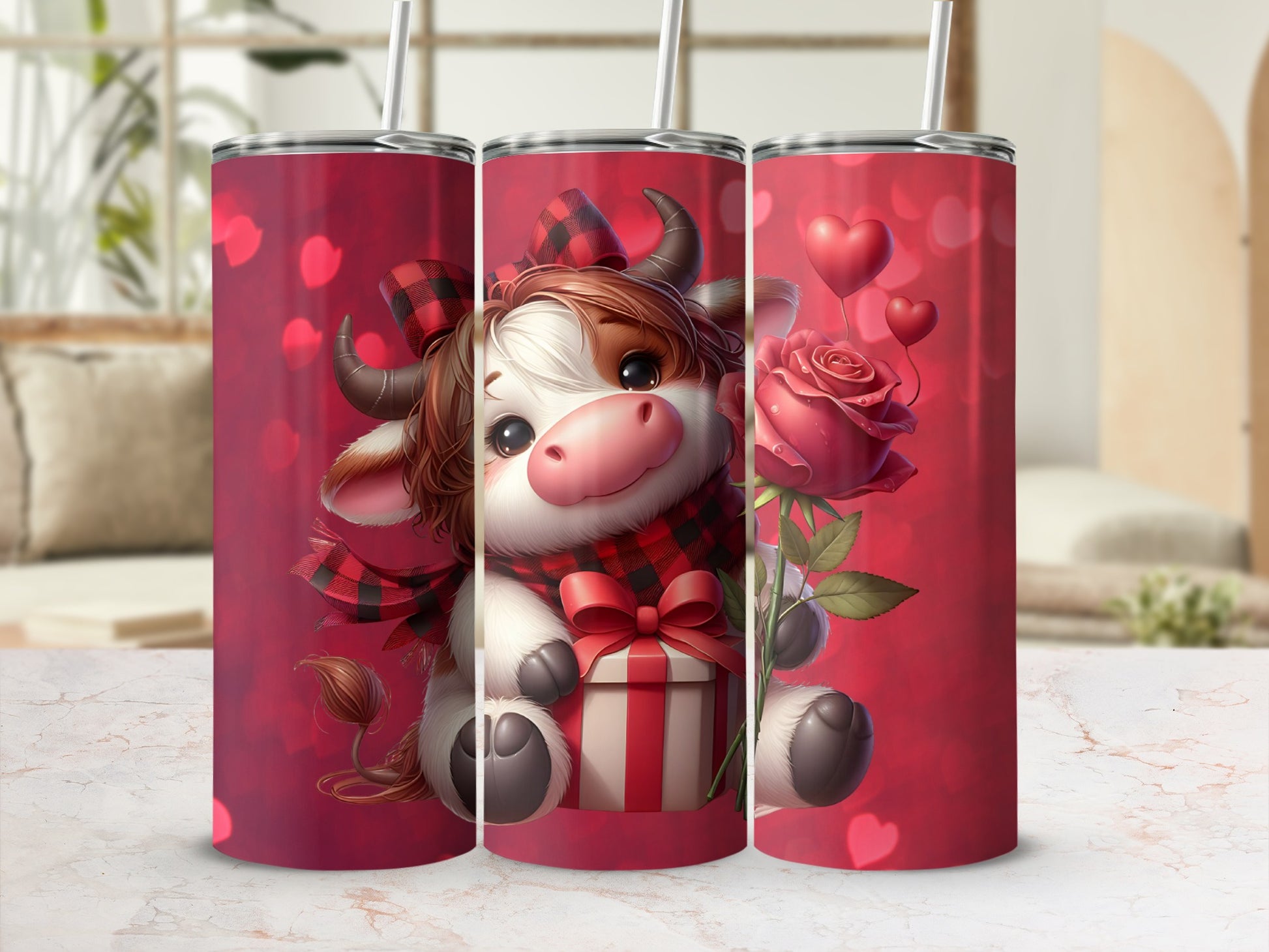 Adorable Cow Valentine Design Tumbler for Gifts