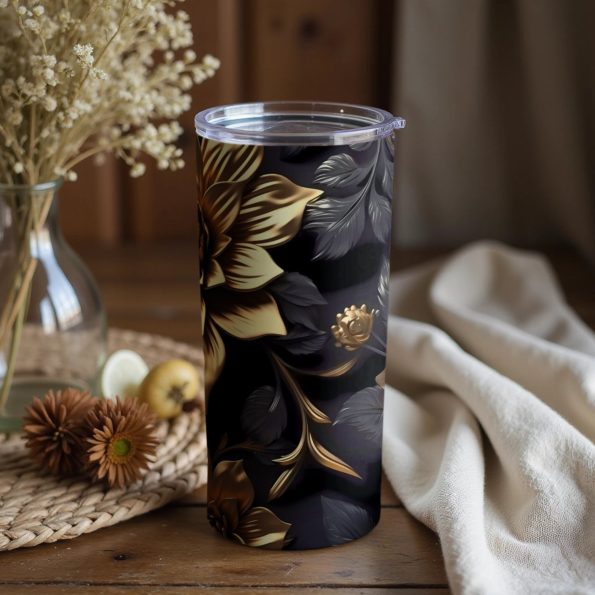 Beautiful Floral Print Tall Tumbler Travel Beverage Mug