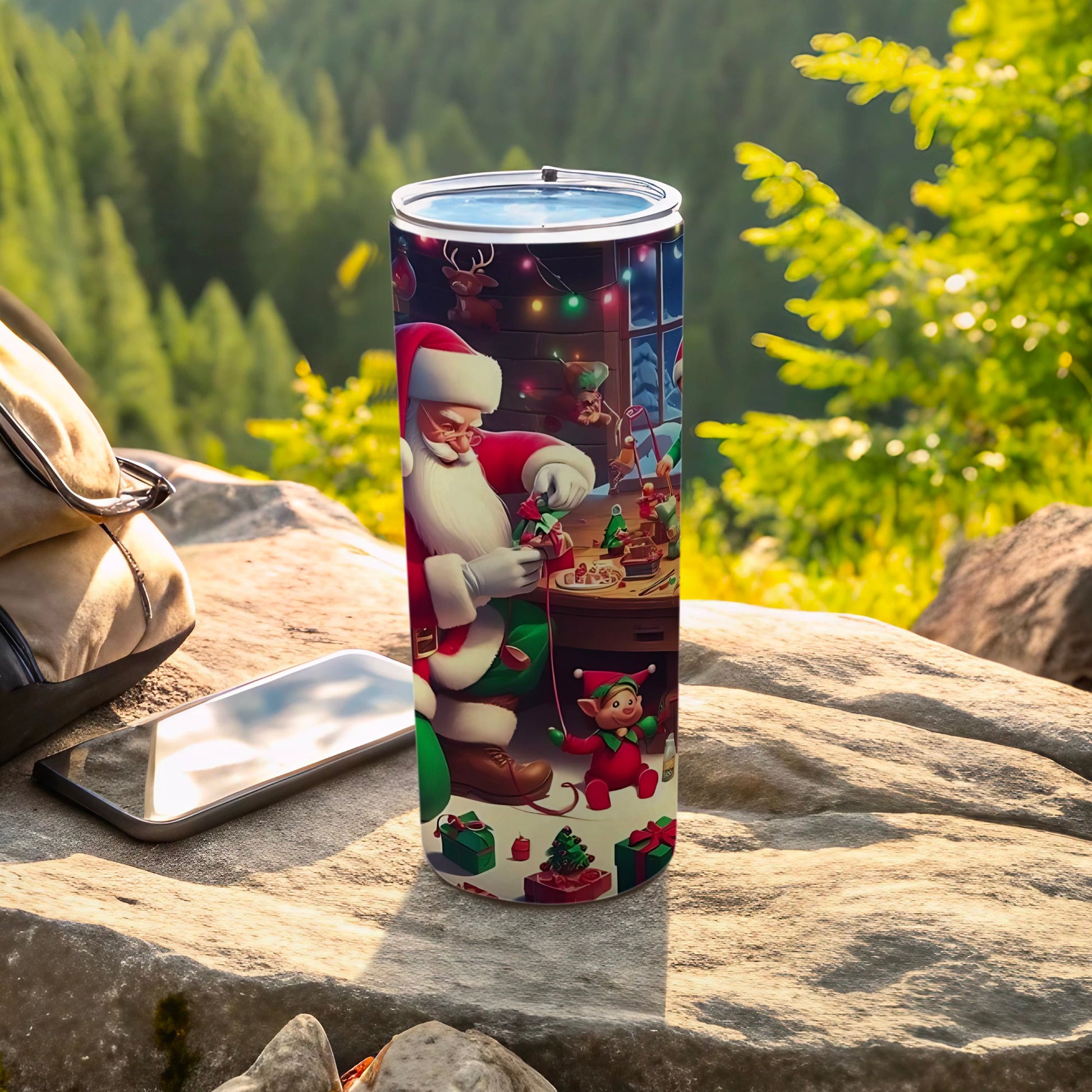 Santa Claus and Elves Christmas Themed Drinking Tumbler