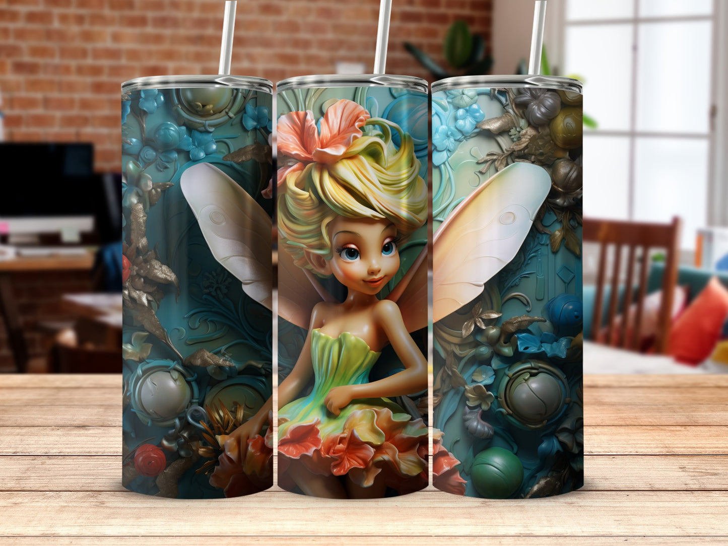 Whimsical Fairy Design on Colorful Tumbler