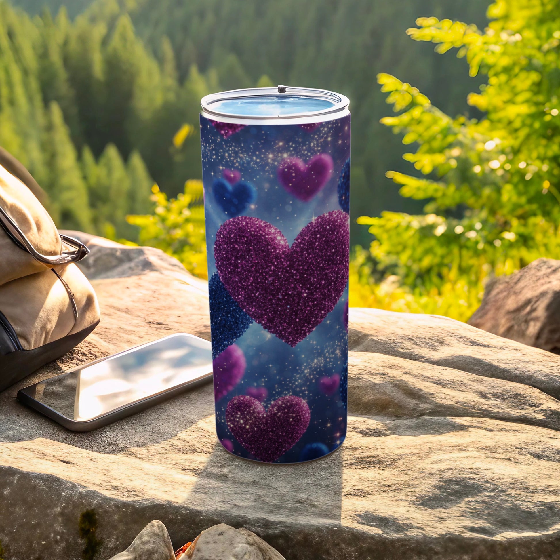 Sparkling Heart Design Tumbler Cup for Outdoor Use