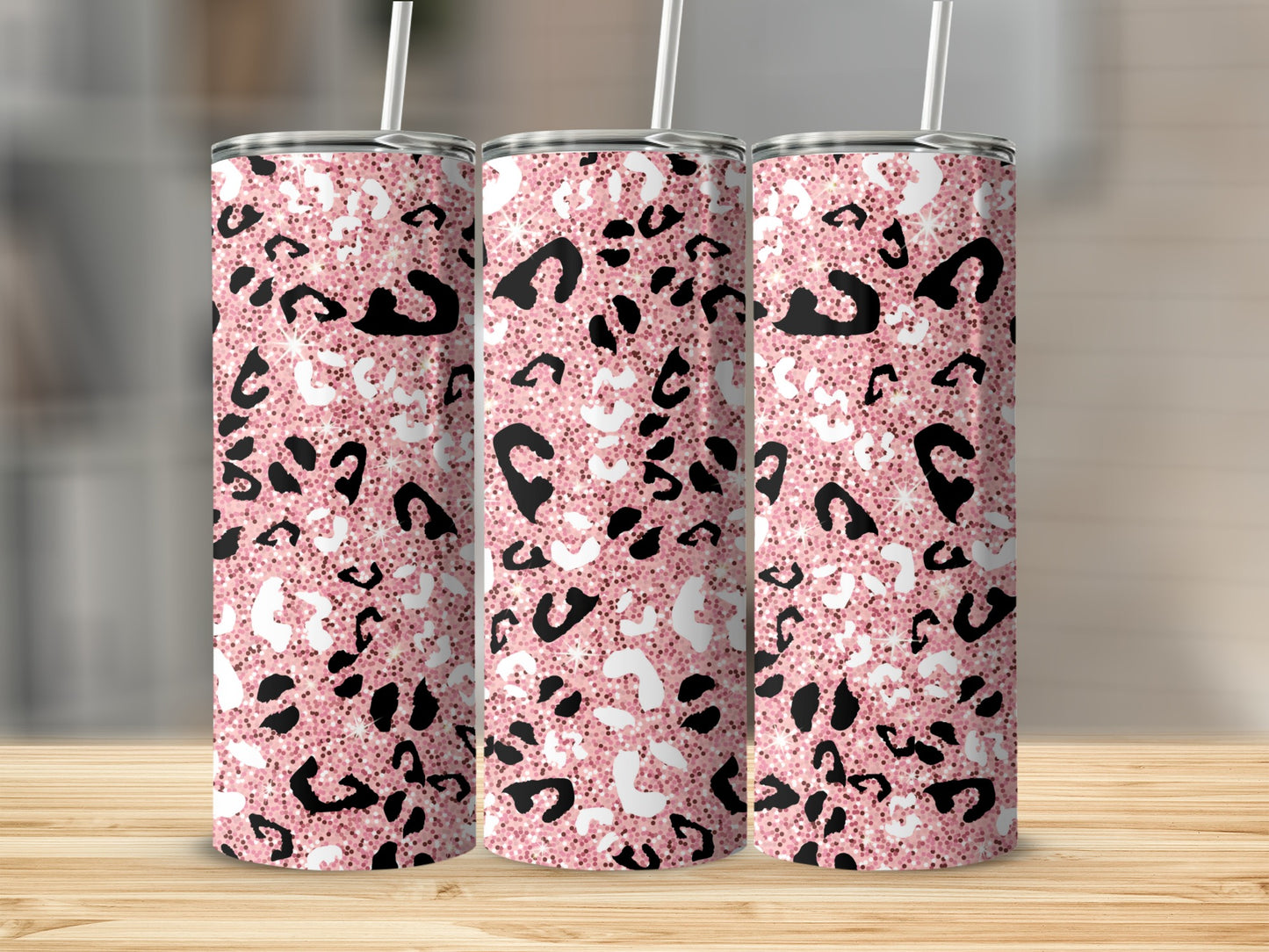 Pink Glitter Leopard Print Tumbler for Beverages