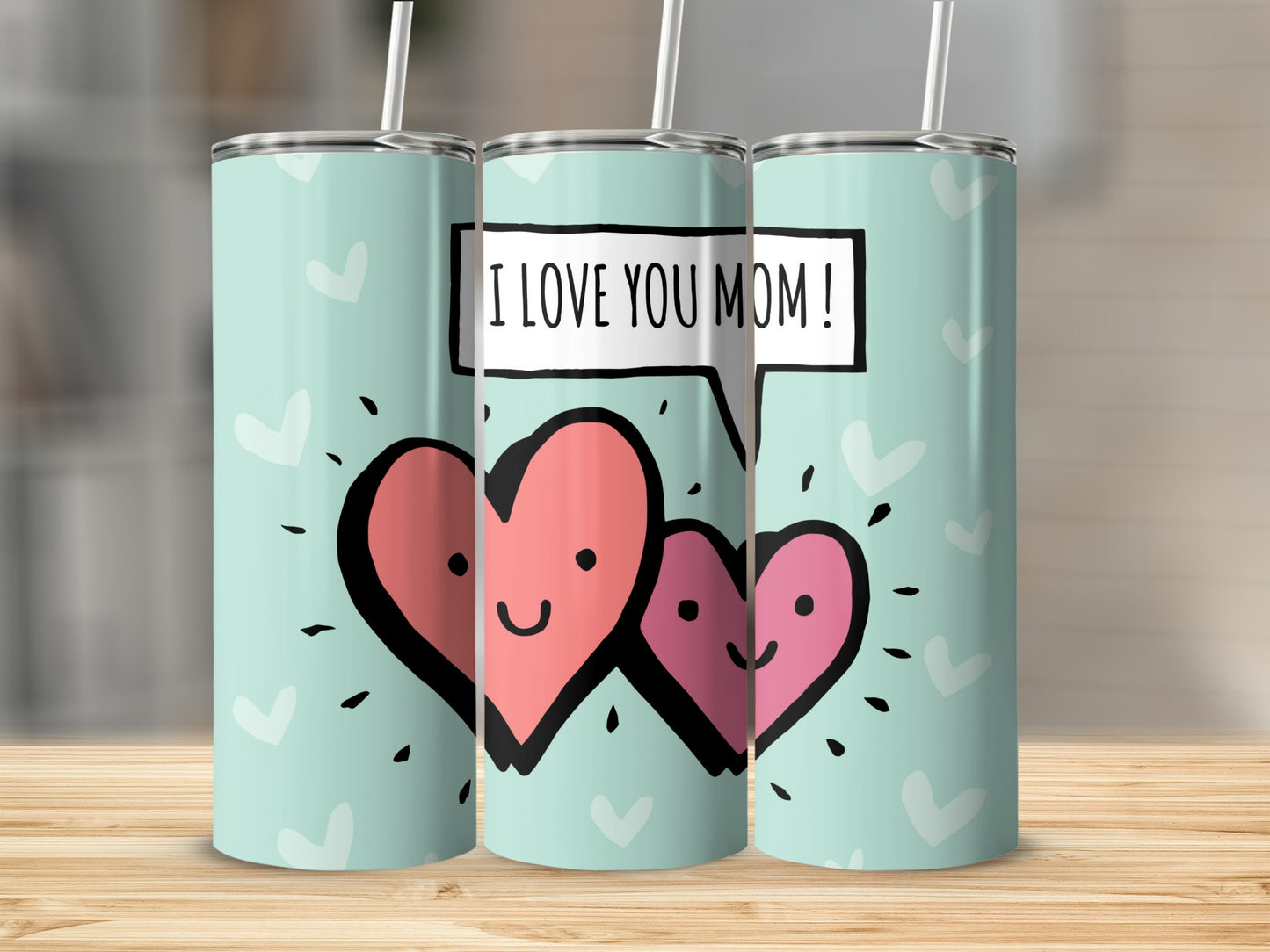 Cute I Love You Mom Hearts Tumbler Travel Cup Gift