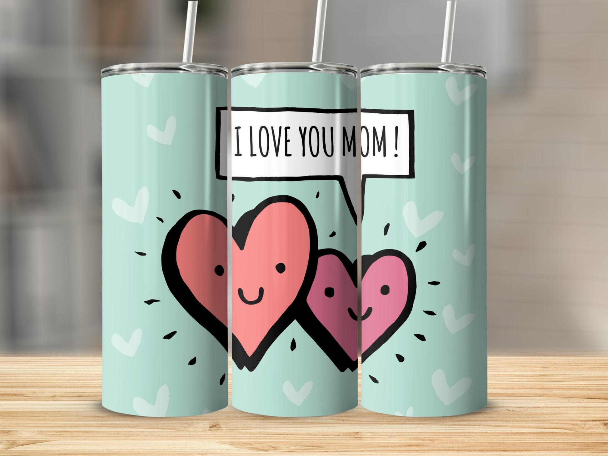 Cute I Love You Mom Hearts Tumbler Travel Cup Gift