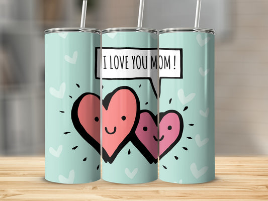 Cute I Love You Mom Hearts Tumbler Travel Cup Gift